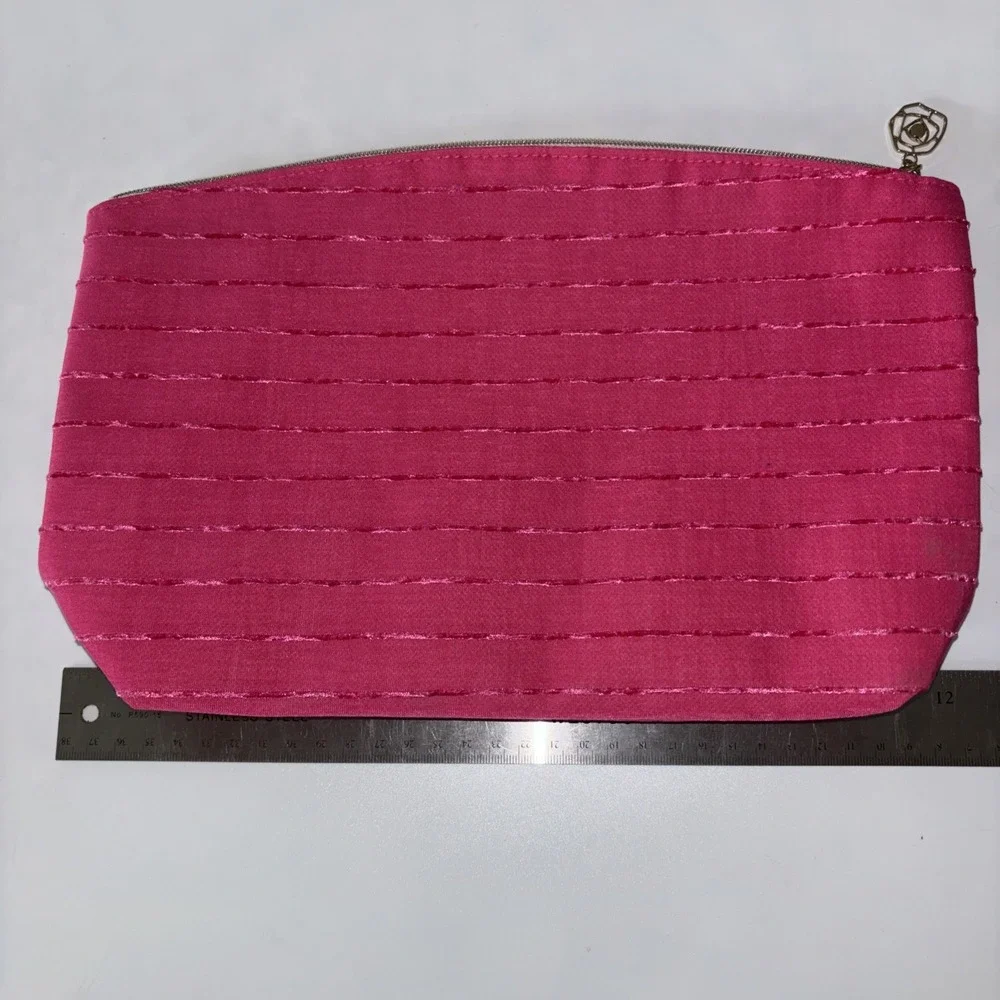 Lancome Women's‎ Pink Textured Striped Cosmetic Bag New 3215